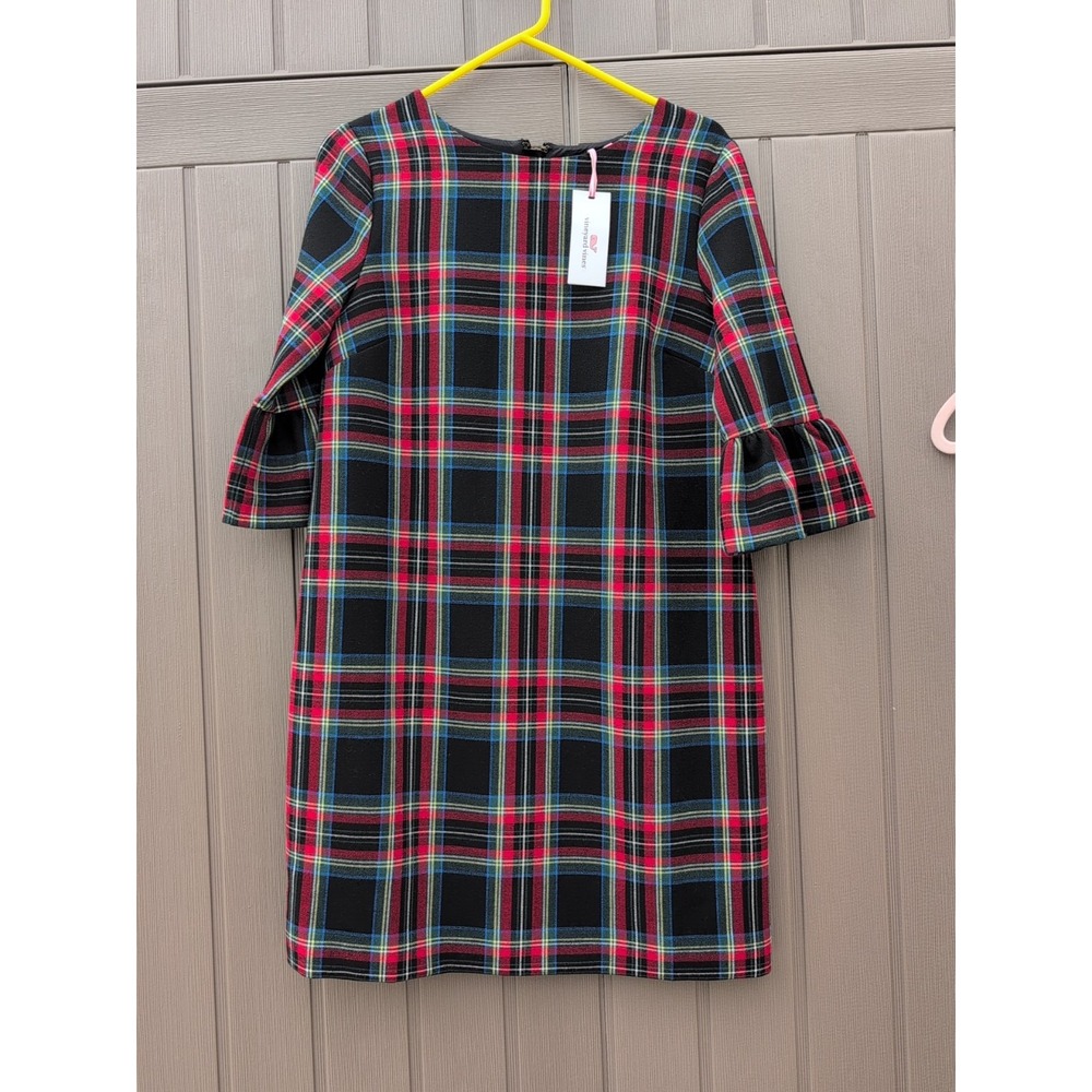 NWT Vineyard Vines Plaid Greenwich Flutter Sleeve Dress Women's Sz‎ 2 Red/Black